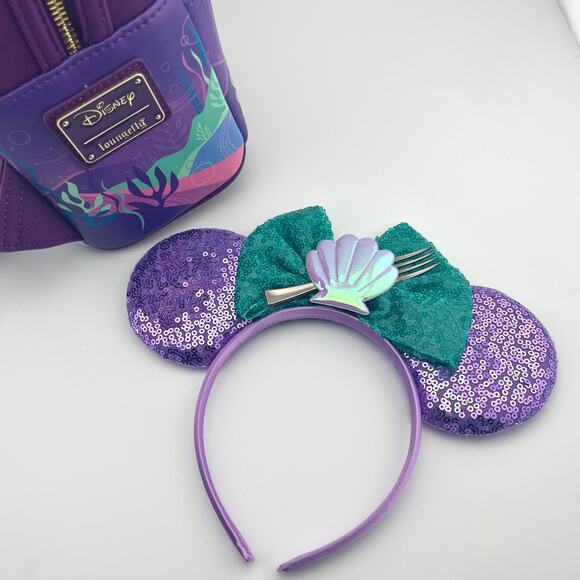 LOUNGEFLY NWT Disney Backpack + Mickey Ears, The Little Mermaid - Picture 6 of 17